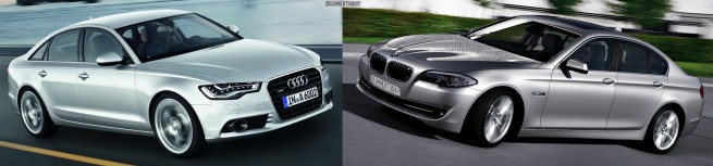 Audi-A6-C7-BMW-5er-F10-Bildvergleich-Front-schraeg