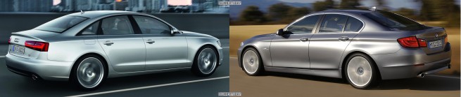 Audi-A6-C7-BMW-5er-F10-Bildvergleich-Heck-schraeg