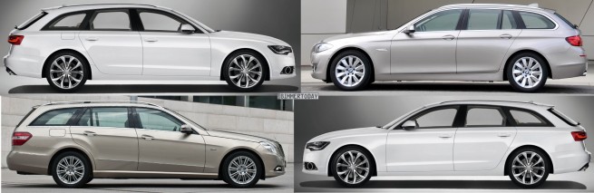 Bildvergleich-Audi-A6-Avant-BMW-5er-Touring-Mercedes-E-Klasse-T-Modell-Seite