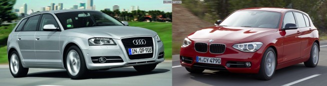 Bildvergleich-BMW-1er-F20-Audi-A3-Sportback-Front2