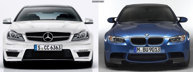 Bildvergleich-BMW-M3-E92-Mercedes-C63-AMG-Coupé-Front