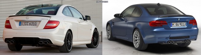 Bildvergleich-BMW-M3-E92-Mercedes-C63-AMG-Coupé-Heck