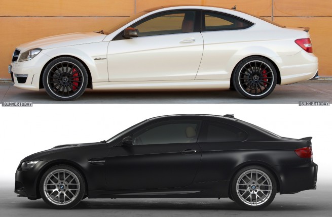 Bildvergleich-BMW-M3-E92-Mercedes-C63-AMG-Coupé-Seite